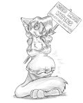  2020 4:5 anthro breasts chest_tuft english_text female flinters fur hair hi_res holding_object holding_sign mammal monochrome pregnant solo text tuft 