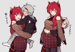  1boy 1girl age_difference artist_request child commentary grey_background holding md5_mismatch original red_hair size_difference translation_request 