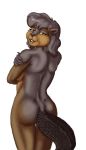  anthro barb_castor beaver black_nose female fur grey_body grey_fur grey_hair hair looking_back mammal nude rodent simple_background solo style_wager white_background 