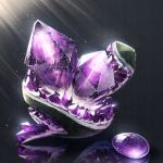  amethyst_(gemstone) cluseller commentary_request crystal gem geode grey_background highres jpeg_artifacts light_particles light_rays no_humans original reflection rock shiny simple_background still_life 