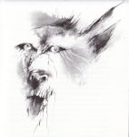 1981 abstract ambiguous_gender black_and_white canid canine canis creepy feral fur greyscale growling hi_res howl looking_at_viewer mammal monochrome nightmare_fuel scary scary_stories_to_tell_in_the_dark simple_background solo stephen_gammell surreal traditional_media_(artwork) white_background white_body white_fur wolf 