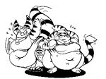  big_breasts black_and_white breasts clumsy deep_navel duo ears_back ears_up fangs female flabby flabby_arms geckomania lombax mammal monochrome navel overweight overweight_female pivoted_ears ratchet_and_clank rift_apart_lombax sony_corporation sony_interactive_entertainment striped_tail stripes video_games 