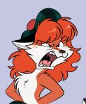  angry anthro canid canine chest_tuft clothing cropped_image female fox hair hands_on_hips hat headgear headwear hi_res kabula_(artist) mammal open_mouth red_fox solo teeth tuft 
