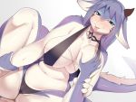  4:3 anthro blue_eyes blue_hair blush bra breast_grab breasts clothing faeki female hair hand_on_breast horn lanya_(shian) mammal simple_background solo_focus tongue tongue_out underwear 