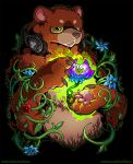  anthro bearwyn black_background brown_body brown_fur eyewear fur glasses headphones magic male mammal nude o-kemono simple_background solo ursid 