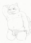  2020 anthro blush bulge canid canine canis clothing domestic_dog fu_ren_chi genital_outline hi_res humanoid_hands live-a-hero male mammal navel nipples penis_outline procy scar simple_background slightly_chubby solo underwear video_games white_background 