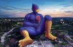  absurd_res anthro avian balls beak bird blue_body building building_penetration building_sex city destruction erection falco_lombardi feet genitals hi_res humanoid_genitalia humanoid_penis male masturbation nintendo penetrable_sex_toy penis sex_toy sitting solutionwcs star_fox video_games 