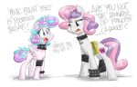  bracelet bullet_belt collar dialogue duo ear_piercing english_text equid equine female feral flurry_heart_(mlp) flutterthrash friendship_is_magic goth hasbro hi_res horn jewelry mammal my_little_pony piercing quadruped simple_background spiked_bracelet spiked_collar spikes sweetie_belle_(mlp) text unicorn white_background 