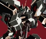  absurdres commentary green_eyes gundam gundam_gusion_rebake gundam_gusion_rebake_full_city gundam_tekketsu_no_orphans highres kds_(0049) looking_at_viewer mecha mecha_focus mobile_suit no_humans red_background robot science_fiction solo upper_body v-fin 