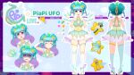  1girl :o absurdres aqua_hair asymmetrical_legwear back blush braid breasts bridal_gauntlets cleavage colored_tongue double_bun fang full_body green_pupils grin hair_bun hair_ornament highres indie_virtual_youtuber medium_breasts multicolored_hair multiple_views official_alternate_costume open_mouth piapi_ufo piapi_ufo_(idol) pink_streaks purple_eyes purple_tongue reference_sheet skin_fang skirt slime_hair slime_on_head smile star-shaped_pupils star_(symbol) star_hair_ornament streaked_hair symbol-shaped_pupils thigh_strap thighhighs thighs twin_braids v virtual_youtuber white_bridal_gauntlets zipper zipper_pull_tab 