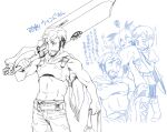  1boy 2girls armor belt boots breastplate buckler closed_mouth commentary_request cowboy_shot drive_blade_(sekaiju) fortress_(sekaiju) fortress_2_(sekaiju) holding holding_sword holding_weapon multiple_girls no_shirt open_mouth over_shoulder pants puffy_sleeves sekaiju_no_meikyuu sekaiju_no_meikyuu_4 shield short_hair small_sweatdrop standing suno_(imydream) sword swordsman_(sekaiju_4) swordsman_2_(sekaiju_4) translation_request twintails weapon weapon_over_shoulder whirlwind_(sekaiju) 