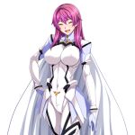 1girl :d ^_^ blush bodysuit breasts cape closed_eyes covered_navel covered_nipples game_asset gentle_sasaki gloves hand_on_own_hip impossible_bodysuit impossible_clothes large_breasts large_variant_set long_hair magical_girl non-web_source official_art open_mouth pink_hair prism_reica purple_hair self-datamine shindou_hatsune simple_background skin_tight smile solo soukou_senki_prism_reica standing tachi-e transparent_background variant_set white_bodysuit white_cape 