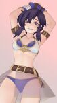  1girl 3d alternate_costume armlet armor arms_up bikini bikini_armor black_hair blender_(medium) breasts commentary commission commissioner_upload earrings english_commentary fire_emblem fire_emblem:_genealogy_of_the_holy_war gloves highres jewelry larcei_(fire_emblem) looking_at_viewer see-through_clothes short_hair sidelocks smile smug solo swimsuit swimsuit_cover-up theheat tomboy 