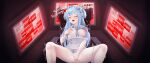  1girl absurdres benedia blue_eyes blue_hair blush breasts breasts_out chair commentary covered_navel dress fake_horns female_ejaculation female_masturbation female_orgasm fingering goddess_of_victory:_nikke grabbing_own_breast half-closed_eyes hand_up headphones highres horned_headphones horned_headwear horns indoors knees_up long_hair looking_at_viewer m_legs masturbation medium_breasts microdress navel nipple_stimulation nipples no_pants on_chair open_mouth orgasm panties panties_around_one_leg pussy_juice sailor_collar sailor_dress shifty_(nikke) sitting skin_tight solo spread_legs tears translation_request trembling uncensored underwear white_panties white_sailor_collar 