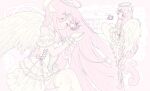  1girl absurdres alien_stage alternate_costume angel angel_wings birthday bow chinese_commentary choker coldmeow commentary_request dated dress frilled_choker frills hair_bow halo highres long_hair mizi_(alien_stage) multiple_views pink_hair smile very_long_hair white_choker white_dress white_wings wings 