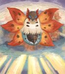  blue_eyes bug full_body highres insect_wings moth multiple_wings no_humans orange_wings pokemon pokemon_(creature) pokemon_focus solo volcarona waltz_(wal_w_wal) white_fur wings 