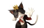  1boy 3d cait_sith_(ff7) cape cat closed_eyes crown fangs final_fantasy final_fantasy_vii final_fantasy_vii_remake final_fantasy_vii_revelation furry furry_male gloves highres male_focus official_art open_mouth portrait red_cape smile solo transparent_background upper_body waving whiskers white_background white_gloves 