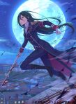  1girl blood blood_on_face blood_on_weapon blue_pants boots breasts cityscape cloud commentary_request crusch_karsten epaulettes full_moon gloves green_hair hair_between_eyes holding holding_sword holding_weapon huge_moon long_hair long_sleeves looking_at_viewer military_uniform moon night novel_illustration official_art on_rooftop ootsuka_shin'ichirou orange_eyes outdoors pants re:zero_kara_hajimeru_isekai_seikatsu running sample_watermark shirt sky solo star_(sky) starry_sky sword very_long_hair watermark weapon white_gloves white_shirt yellow_eyes 