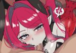  1boy 1girl anger_vein animal_ears ass baobhan_sith_(fate) baobhan_sith_(halloween_2026)_(fate) black_leotard blush breast_tattoo breasts censored clothed_female_nude_male colored_skin commentary_request demon_girl ebon fake_animal_ears fake_tail fate/grand_order fate_(series) fellatio fishnet_pantyhose fishnets grey_eyes grey_skin heart hetero highres large_breasts leotard looking_at_viewer mosaic_censoring nude oral pantyhose penis playboy_bunny pointy_ears pov rabbit_ears rabbit_tail red_hair red_pantyhose saliva saliva_on_penis solo_focus spoken_anger_vein sweatdrop swept_bangs tail tattoo twintails wings 