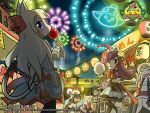  >_< 2boys 5girls aerial_fireworks ahoge animal_ears armored_skirt artist_name avatar_(eco) black_hair blonde_hair blue_eyes bow brown_skirt brown_thighhighs candy_apple cat_ears cat_tail character_mask closed_eyes company_name copyright_logo copyright_notice cotton_candy creature_on_head emil_chronicle_online fireworks food food_stand from_side gauntlets hair_bow happi holding holding_food japanese_clothes lantern logo long_hair looking_at_viewer mask mitama_elise mitama_mei mitama_rai monocle multiple_boys multiple_girls nobuyoshi-zamurai official_art paper_lantern paracelsus_lore pocket_watch purple_eyes purple_hair red_bow sarashi skirt standing standing_on_one_leg summer_festival tail tail_bow tail_ornament thighhighs twintails watch white_skirt yatai 