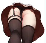 1girl ass black_panties black_thighhighs brown_skirt from_below garter_straps hololive hololive_english lower_body panties skaarl_(artist) skirt thighhighs underwear upskirt watson_amelia white_background 