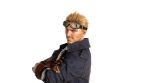  1boy 3d ascot beard_stubble blonde_hair blue_eyes brown_gloves cid_highwind crossed_arms facial_hair final_fantasy final_fantasy_vii final_fantasy_vii_remake final_fantasy_vii_revelation gloves goggles goggles_on_head grin highres male_focus official_art portrait short_hair smile solo stubble teeth transparent_background upper_body white_ascot white_background 