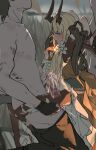  1girl 2boys arknights bad_source blonde_hair blurry blurry_background bodystocking clenched_teeth clothed_female_nude_male cum defeat dress ejaculation from_side highres horns m-18 motion_blur multiple_boys nude rape reed_(arknights) reed_the_flame_shadow_(arknights) restrained tears teeth third-party_source torn_bodystocking torn_clothes uncensored x-ray 