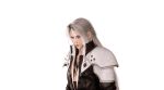  1boy 3d aqua_eyes armor black_coat chest_strap closed_mouth coat final_fantasy final_fantasy_vii final_fantasy_vii_remake final_fantasy_vii_revelation grey_hair hair_between_eyes highres male_focus no_shirt official_art parted_bangs pauldrons portrait sephiroth shoulder_armor slit_pupils solo transparent_background upper_body white_background 