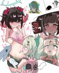  3girls 3jgjoso6gk40909 @_@ absurdres angels_of_delusion_kfc_bag arm_warmers asymmetrical_bangs bag bandaid bandaid_hair_ornament bare_shoulders black_hair blush bow cecilia_(zenless_zone_zero) cellphone clothes_lift colored_inner_hair commentary_request fins green_arm_warmers green_hair green_halo hair_ornament hairclip halo head_fins highres holding holding_phone hypnosis hypnosis_app just_as_planned_(meme) licking licking_stomach meme mind_control multicolored_hair multiple_girls multiple_hairclips nangong_yu nangong_yu_(heartfelt_support) navel official_alternate_costume one_eye_closed phone pink_bag pink_bow pink_hair pink_tank_top ponytail seahorse_girl shirt_lift smartphone smile striped_arm_warmers sunna_(zenless_zone_zero) tank_top twintails white_wings winged_bag wings zenless_zone_zero 