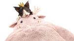  1boy 3d cait_sith's_moogle cait_sith_(ff7) cape cat closed_eyes crown fangs fangs_out final_fantasy final_fantasy_vii final_fantasy_vii_remake final_fantasy_vii_revelation furry furry_male gloves highres male_focus official_art open_mouth portrait red_cape smile transparent_background tuxedo_cat upper_body waving white_background white_gloves 