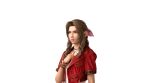  1girl 3d aerith_gainsborough arm_behind_back bracelet brown_hair choker closed_mouth dress final_fantasy final_fantasy_vii final_fantasy_vii_remake final_fantasy_vii_revelation flower_choker gold_bangle green_eyes hair_ribbon hand_on_own_chest highres jacket jewelry long_hair looking_to_the_side multiple_bracelets official_art pink_dress pink_ribbon portrait red_jacket ribbon silver_bangle smile solo transparent_background upper_body white_background 