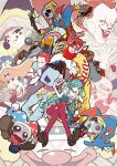  2girls 6+boys afro annotated aqua_hair balloon beard_stubble bell black_eyes black_hair black_hat blue_eyes blue_gloves blue_hair blue_hat blue_jacket blue_pants blue_shirt bow bowtie brown_hair brown_shoes buggy_the_clown cable claws clown clown_mask clown_nose colored_skin commentary conical_hat creature crossed_legs crossover dress earrings evil_grin evil_smile facepaint facial_hair facial_mark fangs gloves grin hair_bow hat hatsune_miku hatsune_miku_(regret) head_rest highres hisoka_morow holding holding_balloon holding_mask hollow_eyes houshin_engi hunter_x_hunter it_(stephen_king) jacket jester_cap jewelry jingle_bell juggler_(mascot) juggler_(slot_machine) karakuri_pierrot_(vocaloid) kirby_(series) leaning_to_the_side licking_lips lipstick looking_at_viewer makeup marx_(kirby) mask mcdonald's mr._mime multicolored_eyes multiple_boys multiple_crossover multiple_girls ohyou_wake one_piece open_mouth orange_hair orange_hat pants pantyhose pennywise pirate_hat pokemon pokemon_(creature) pomni_(the_amazing_digital_circus) poppy_playtime project_diva_(series) prototype_(poppy_playtime) red_bow red_bowtie red_eyes red_hair red_hat red_lips red_pantyhose red_shirt ronald_mcdonald shinkouhyou shirt shoes short_hair sitting skull_and_crossbones smile smirk spade_(shape) striped_clothes striped_shirt stubble the_amazing_digital_circus tongue tongue_out trait_connection twintails two-tone_eyes two-tone_hat untranslatable_commentary vest vocaloid white_gloves white_hair white_skin yellow_eyes yellow_vest 