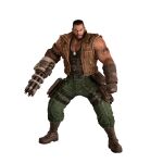  1boy 3d bare_shoulders barret_wallace beard black_hair black_tank_top boots brown_boots brown_gloves brown_vest closed_mouth cocked_eyebrow dark-skinned_male dark_skin dog_tags facial_hair final_fantasy final_fantasy_vii final_fantasy_vii_remake final_fantasy_vii_revelation fingerless_gloves full_body gloves green_pants gun highres holster looking_at_viewer male_focus muscular muscular_male official_art pants prosthetic_weapon scar scar_on_cheek scar_on_face short_hair shoulder_tattoo skull_tattoo solo standing tank_top tattoo thigh_holster transparent_background very_short_hair vest weapon white_background 