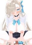  1boy 1girl absurdres assertive_female asuna_(blue_archive) asuna_(school_uniform)_(blue_archive) asymmetrical_bangs blonde_hair blue_archive blue_bow blue_bowtie blue_eyes blue_ribbon blue_scrunchie blush bow bowtie breasts breasts_out censored choker clothed_female_nude_male clothed_sex collarbone collared_shirt commentary_request cowgirl_position curvy girl_on_top hair_over_one_eye hair_ribbon happy_sex hetero highres large_breasts long_hair looking_at_viewer loose_bowtie mosaic_censoring myapanpan nipples nude open_clothes open_shirt penis pleated_skirt pov pov_crotch pussy ribbon school_uniform scrunchie sex shirt simple_background skirt sleeves_rolled_up smile solo_focus spread_legs squatting squatting_cowgirl_position straddling thick_thighs thighs vaginal very_long_hair white_background white_shirt wrist_scrunchie 