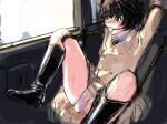  1girl ball_gag bdsm black_boots black_hair blue_shirt bondage boots bound coat collared_shirt commentary_request gag gagged highres kidnapped knee_boots marnie_(meitantei_marnie) meitantei_marnie messy_hair necktie panties pussy_juice sex_toy shirt short_hair solo trench_coat underwear vibrator vibrator_under_clothes vibrator_under_panties wet wet_clothes wet_panties xgyexgy 