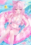 animal_ear_fluff animal_ear_piercing animal_ears bikini breasts center-flap_bangs cleavage commentary_request commission fang feet_out_of_frame frilled_bikini frills hair_intakes hair_ornament hand_up heart heart-shaped_pupils highres indie_virtual_youtuber innertube kabashima_hana koyoi_yura long_hair medium_breasts navel open_mouth pink_bikini pink_eyes pink_hair pink_nails pink_ribbon plaid_bikini plaid_clothes ribbon rubber_duck skin_fang stomach swim_ring swimsuit symbol-shaped_pupils watermark x_hair_ornament 