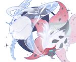  antennae blue_eyes blue_wings bug bug_type_theme_(pokemon) commentary_request cross-shaped_pupils digi_tallop fluffy frosmoth highres insect_wings moth multiple_wings no_humans orange_wings pokemon pokemon_(creature) pokemon_focus symbol-shaped_pupils volcarona white_background white_fur wings 