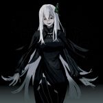  1girl absurdres black_dress black_eyes butterfly_hair_ornament commentary_request dress echidna_(re:zero) gosakuuu5 hair_ornament highres long_hair open_mouth re:zero_kara_hajimeru_isekai_seikatsu solo white_hair 