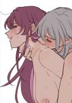 2girls assertive_female biting biting_neck blood blush breasts commentary from_side front-to-back grey_hair hand_on_another's_neck highres hinagi_(fox_priest) honkai:_star_rail honkai_(series) kafka_(honkai:_star_rail) large_breasts long_hair looking_at_another looking_back multiple_girls nipples nude open_mouth pink_eyes pink_hair profile sideways_glance simple_background sketch stelle_(honkai:_star_rail) sweat trailblazer_(honkai:_star_rail) upper_body white_background yellow_eyes yuri 
