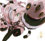  1girl animal_ears black_ribbon boots clarissa_toothedge closed_mouth fingernails green_eyes looking_at_viewer magical_girl mahou_shoujo_ikusei_keikaku mahou_shoujo_ikusei_keikaku_breakdown maruino multicolored_hair reaching reaching_towards_viewer ribbon short_hair tail thigh_boots third-party_source white_background 