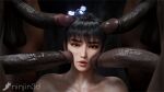  1girl 3d 4boys artist_logo artist_name black_hair cheek_poking cheek_press collarbone commentary dark-skinned_male dark_skin english_commentary erection eve_(stellar_blade) eyeshadow grey_background hair_ornament hetero huge_penis interracial lips logo long_hair looking_at_viewer makeup multiple_boys ninjin3d parted_lips penis penis_on_face poking ponytail shadow stellar_blade surrounded_by_penises thick_eyebrows uncensored veins veiny_penis very_dark_skin 