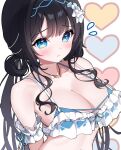  1girl arms_at_sides artist_request bikini black_hair blue_bikini blue_eyes blush breasts closed_mouth commentary_request flower flying_sweatdrops frilled_bikini frills hair_flower hair_ornament heart heart_background highres jewelry korean_commentary large_breasts layered_bikini light_frown long_hair looking_at_viewer multicolored_bikini necklace raised_inner_eyebrows second-party_source shirayuki_hina shirayuki_hina_(5th_costume) solo stellive straight_hair swimsuit two-tone_bikini upper_body virtual_youtuber white_background white_bikini white_flower 
