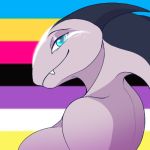  1:1 ambiguous_gender anthro blue_eyes breasts exposed_breasts fangs glasswalker glowing glowing_markings lgbt_pride looking_at_viewer low_res markings nonbinary_pride_colors nude pansexual_pride_colors prehensile_hair pride_colors rasha solo unknown_species 