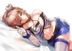  anthropomorphism aqua_eyes azur_lane braids breasts brown_hair cleavage elbow_gloves gloves navel repulse_(azur_lane) sankyo_(821-scoville) short_hair signed skirt thighhighs third-party_edit zettai_ryouiki 