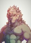  2020 abs absurd_res anthro biceps chest_tuft clothed clothing felid fur grey_background hair heylaw21 hi_res lion male mammal mane mane_hair muscular muscular_anthro muscular_male nipples pantherine pecs simple_background solo topless tuft 