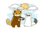  2020 ailurid biped brown_body brown_fur chibi dot_eyes duo eyewear feral fur mammal mustela mustelid musteline red_panda shi_nominmin stoat sun sunglasses white_body white_fur 