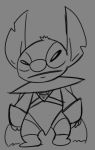  2020 alien angry armor artbro cape clothing digital_drawing_(artwork) digital_media_(artwork) disney experiment_(lilo_and_stitch) grey_background head_tuft lilo_and_stitch male monochrome narrowed_eyes notched_ear simple_background sketch solo squint standing stitch_(lilo_and_stitch) tuft 