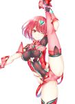  1girl breasts close-up daive highres large_breasts leg_up pyra_(xenoblade) red_eyes red_hair short_hair shorts skindentation thighhighs xenoblade_chronicles_(series) xenoblade_chronicles_2 