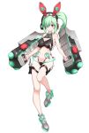  1girl absurdres android animal_ears bare_shoulders blush breasts bunny_ears cleavage cleavage_cutout clothing_cutout collarbone covered_collarbone fake_animal_ears fingernails glowing hair_over_one_eye headphones highres holding holding_weapon holster holstered_weapon light_blush long_hair mecha_musume navel number ohihil original ponytail purple_eyes side_ponytail simple_background solo weapon white_background 