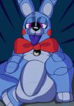  absurd_res animatronic anthro balls big_balls big_penis blue_body bodily_fluids bow_tie five_nights_at_freddy&#039;s flaccid genitals half-closed_eyes hi_res lagomorph leporid machine male mammal narrowed_eyes penis plushtrapboyuwu puppet_bonnie_(fnafsl) purple_eyes rabbit robot saliva shy simple_background sister_location sitting solo solo_focus tongue tongue_out video_games 